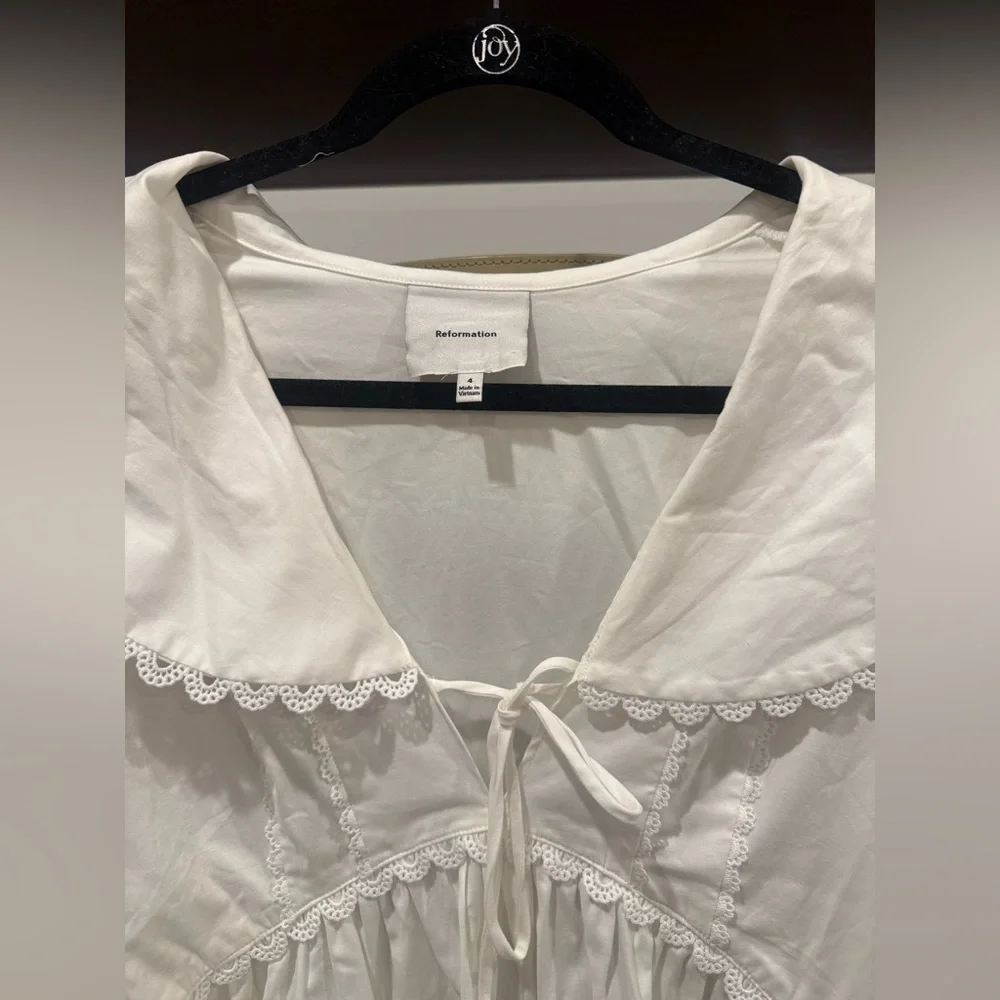 Reformation White Lace-Trim Peasant Blouse
